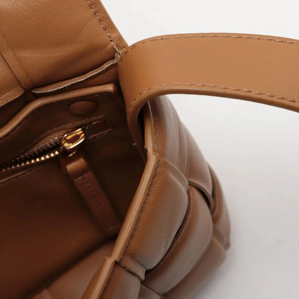 Pre-Loved Padded Cassette Crossbody Bag Intrecciato Leather Small with Gold Hardware, Tan