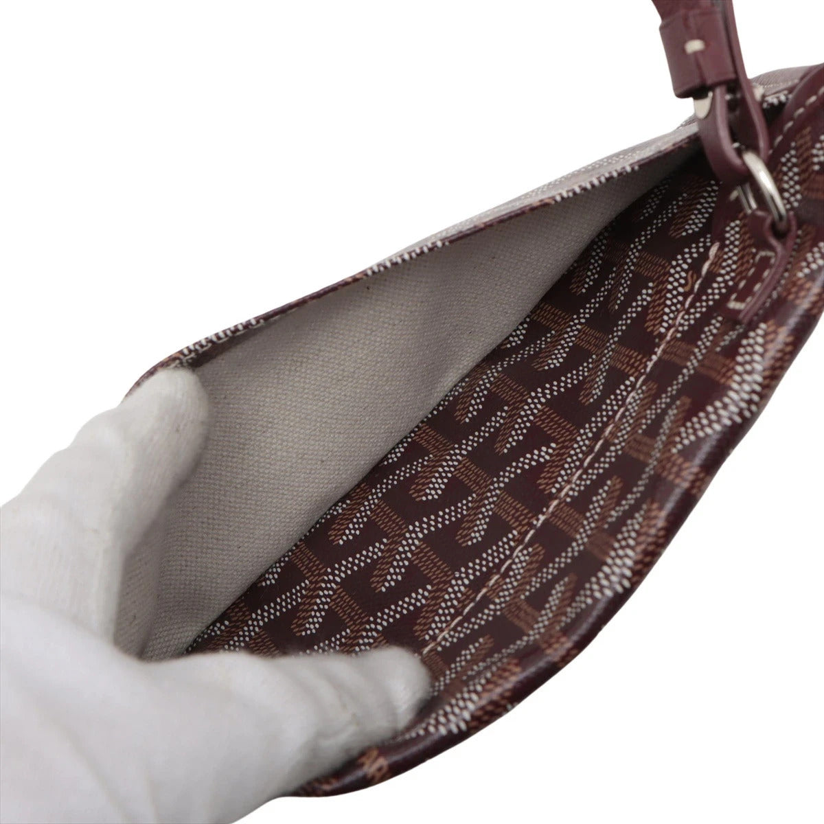 Pre-Loved Anjou Tote Goyardine Chevron Coated Canvas PM with Silver Hardware, Burgundy