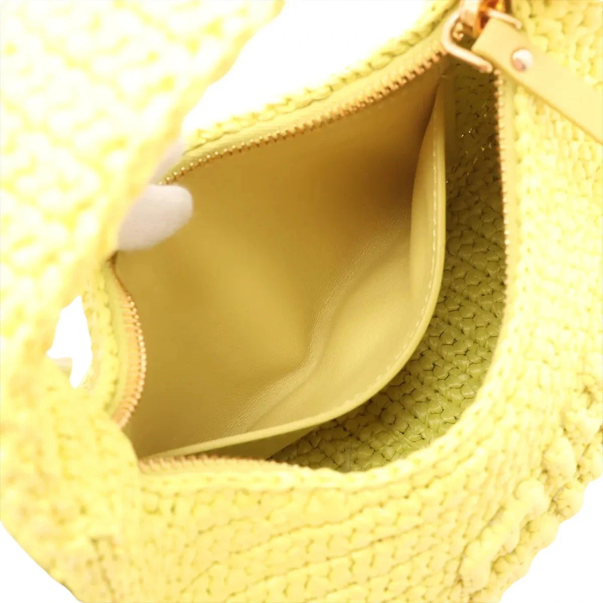 Pre-Loved Wander Hobo Shoulder Bag Raffia Mini with Gold Hardware, Yellow