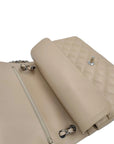 Pre-Loved Classic Double Flap Shoulder Bag Quilted Leather Jumbo with Silver Hardware, Beige