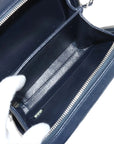 Pre-Loved CC Filigree Vanity Case Vanity Case Quilted Leather Small with Silver Hardware, Navy Blue with White Striped Trim