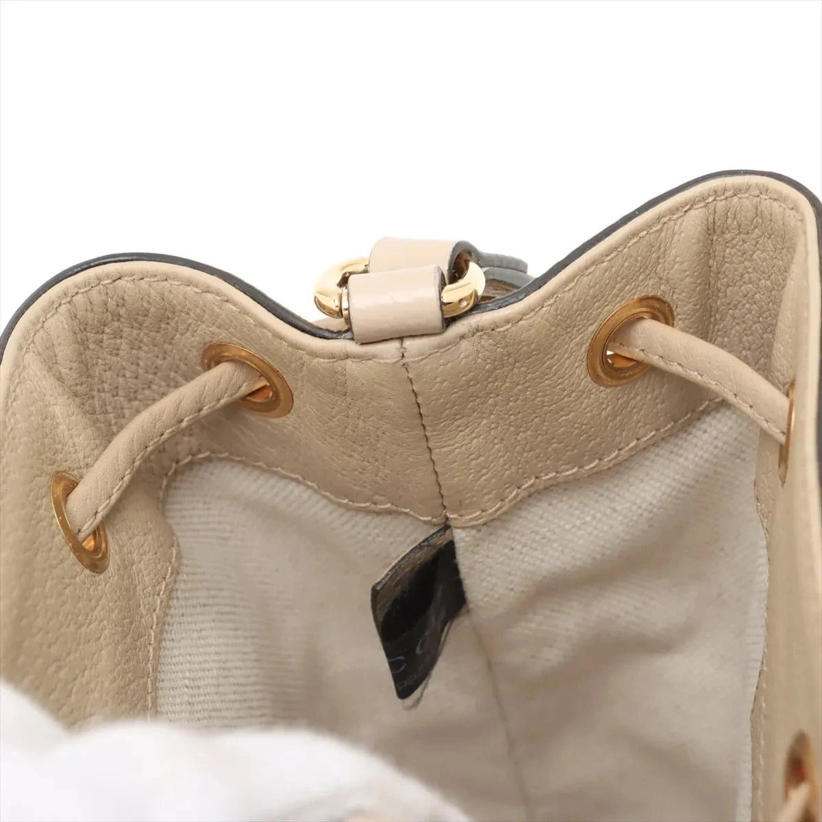 Pre-Loved Ophidia Bucket Bag GG Supreme Coated Canvas Mini with Gold Hardware, Beige / White