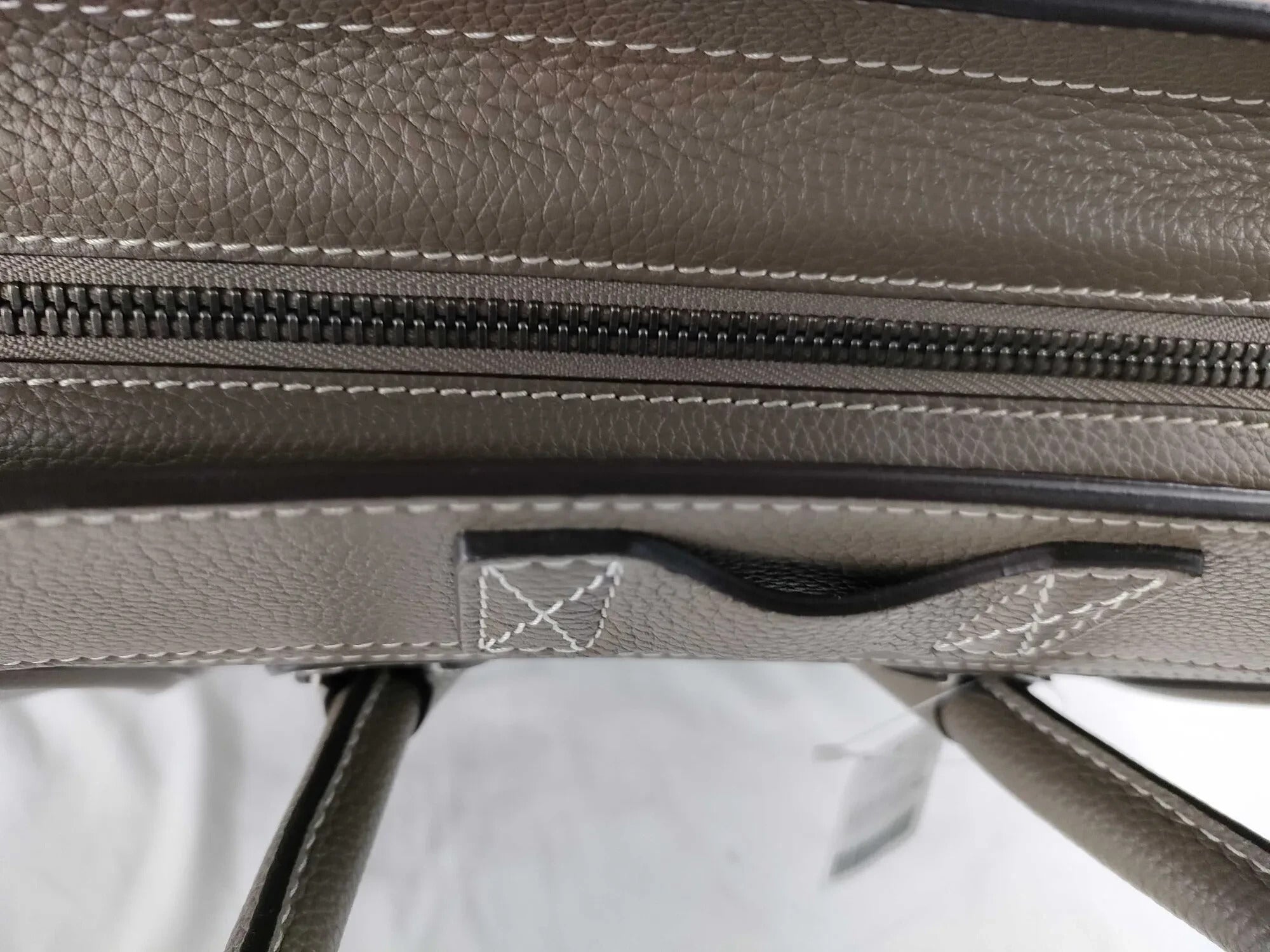 Pre-Loved Luggage Tote Leather Mini with Silver Hardware, Taupe