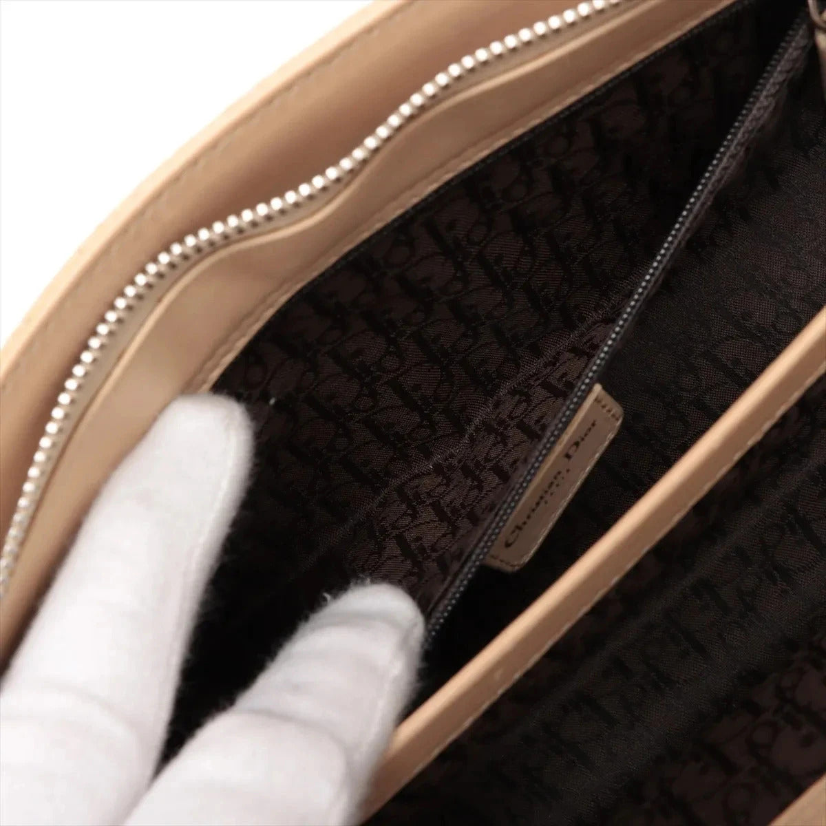 Pre-Loved Lady Dior East West Handbag Cannage Suede with Silver Hardware, Beige