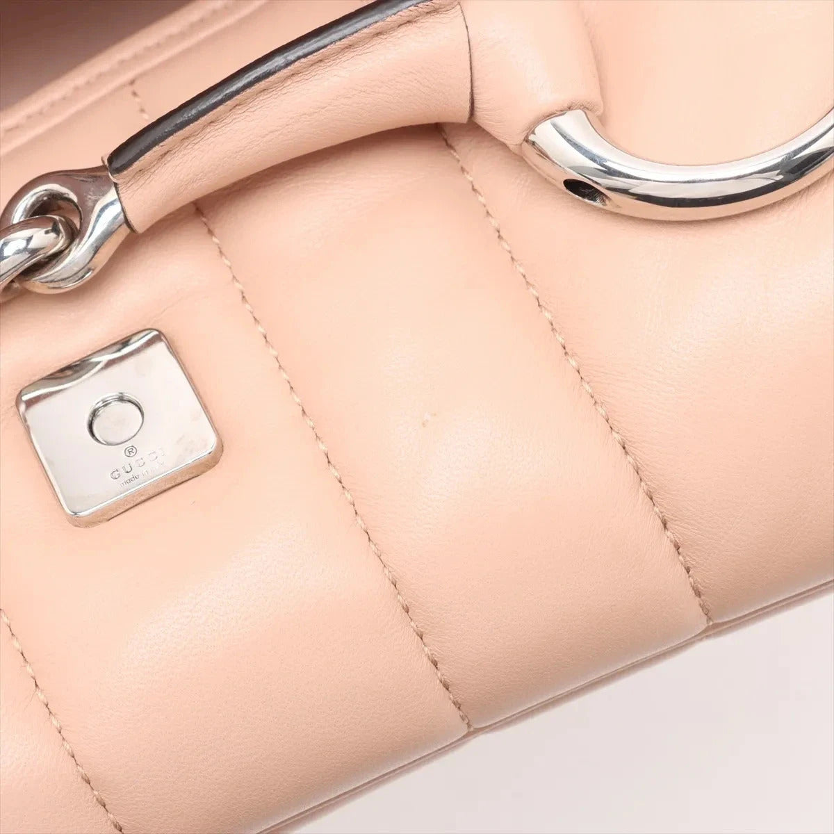 Pre-Loved Horsebit Chain Shoulder Bag Quilted Leather Small with Silver Hardware, Pink