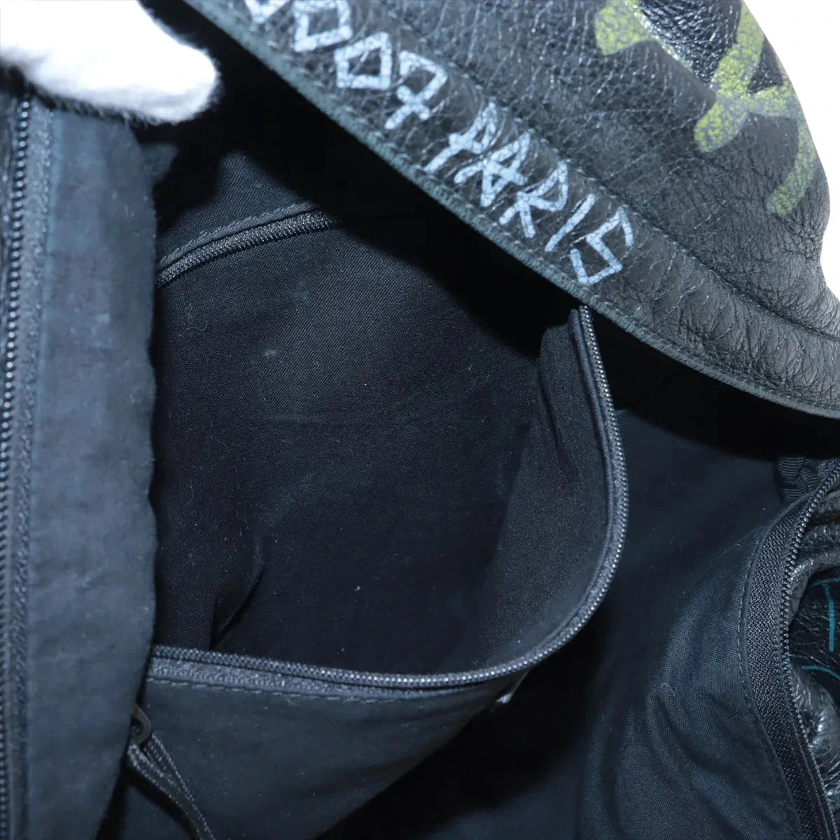 Pre-Loved Explorer Graffiti Backpack Graffiti Leather with Silver Hardware, Black