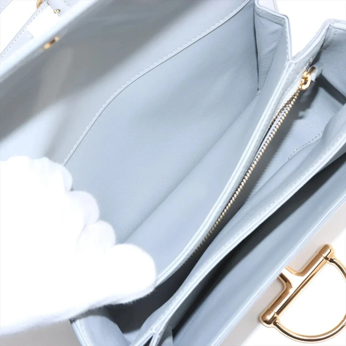 Pre-Loved Hook Shoulder Bag Leather Small with Gold Hardware, Light Grey