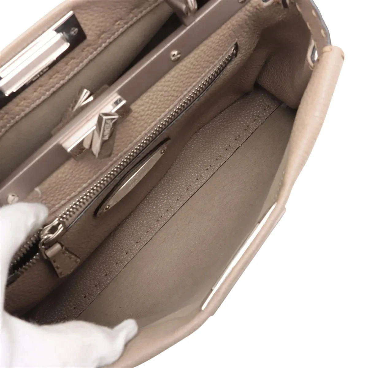 Pre-Loved Peekaboo Handbag Leather Regular with Silver Hardware, Taupe