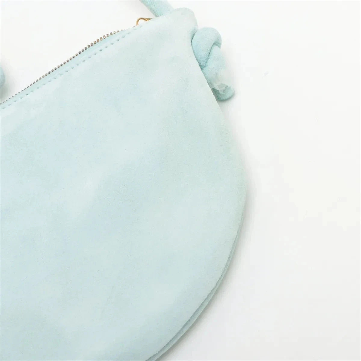 Pre-Loved Knot Shoulder Bag Suede Small with Gold Hardware, Light Blue