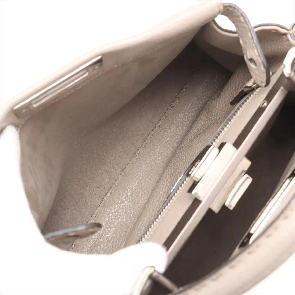 Pre-Loved Peekaboo Selleria Handbag Leather with Silver Hardware, Taupe