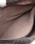 Pre-Loved Veneta Shoulder Bag Intrecciato Leather Medium with Silver Hardware, Dark Brown