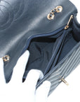 Pre-Loved Chevron Flap Bag Shoulder Bag Chevron Leather Small with Gold Hardware, Navy Blue