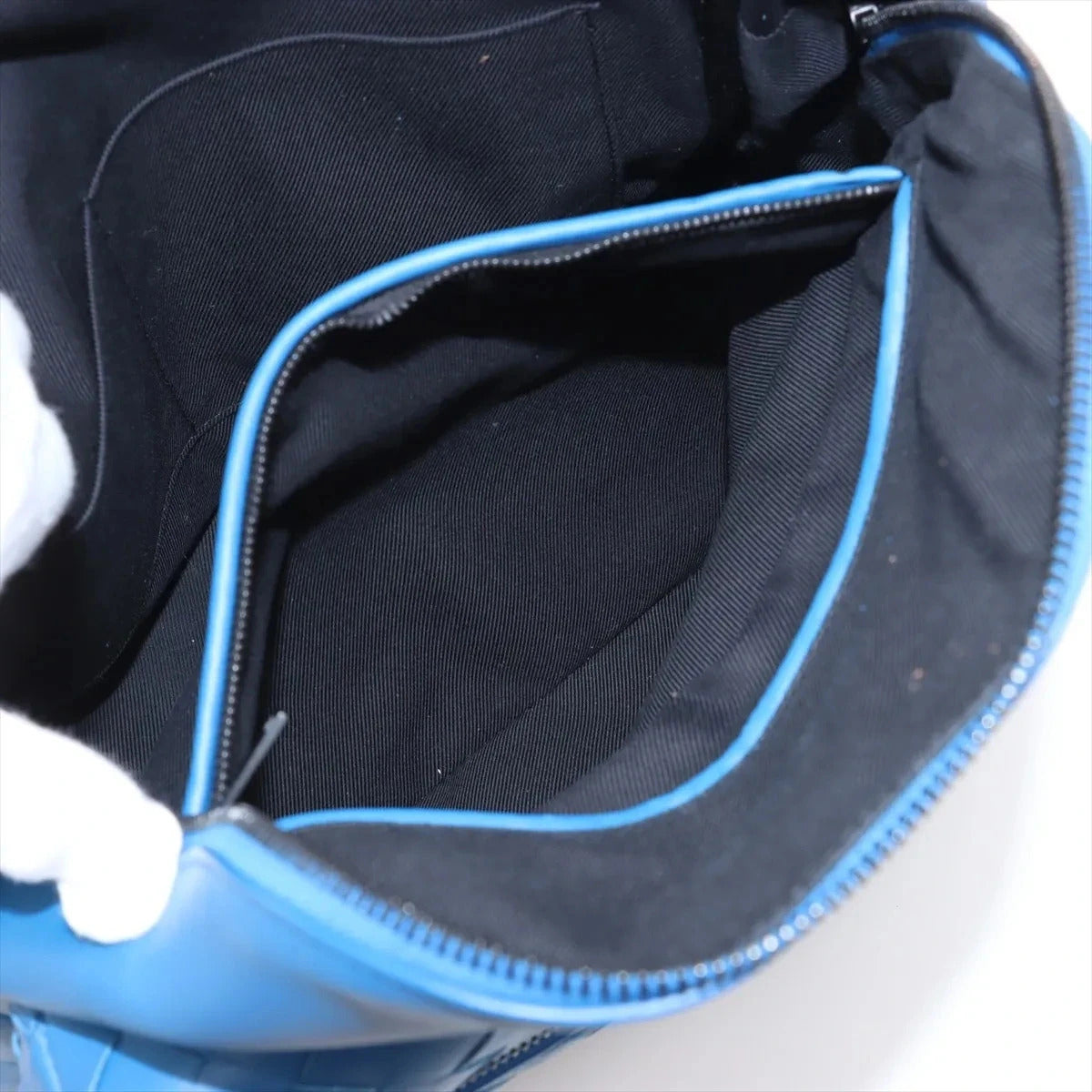 Pre-Loved Intrecciato Backpack Leather with Black Hardware, Blue