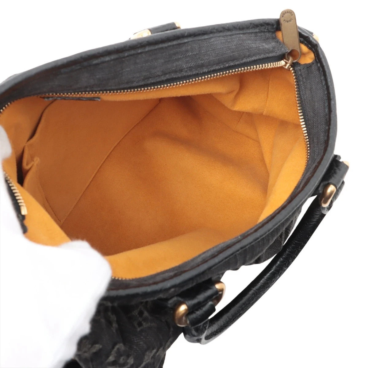 Pre-Loved Neo Cabby Handbag Monogram Denim MM with Aged Gold Hardware, Black