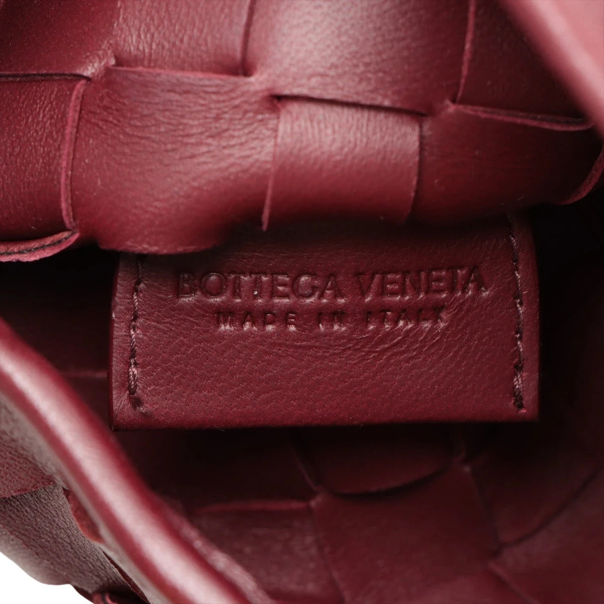 Pre-Loved Sardine Crossbody Bag Intrecciato Leather Mini with Gold Hardware, Burgundy