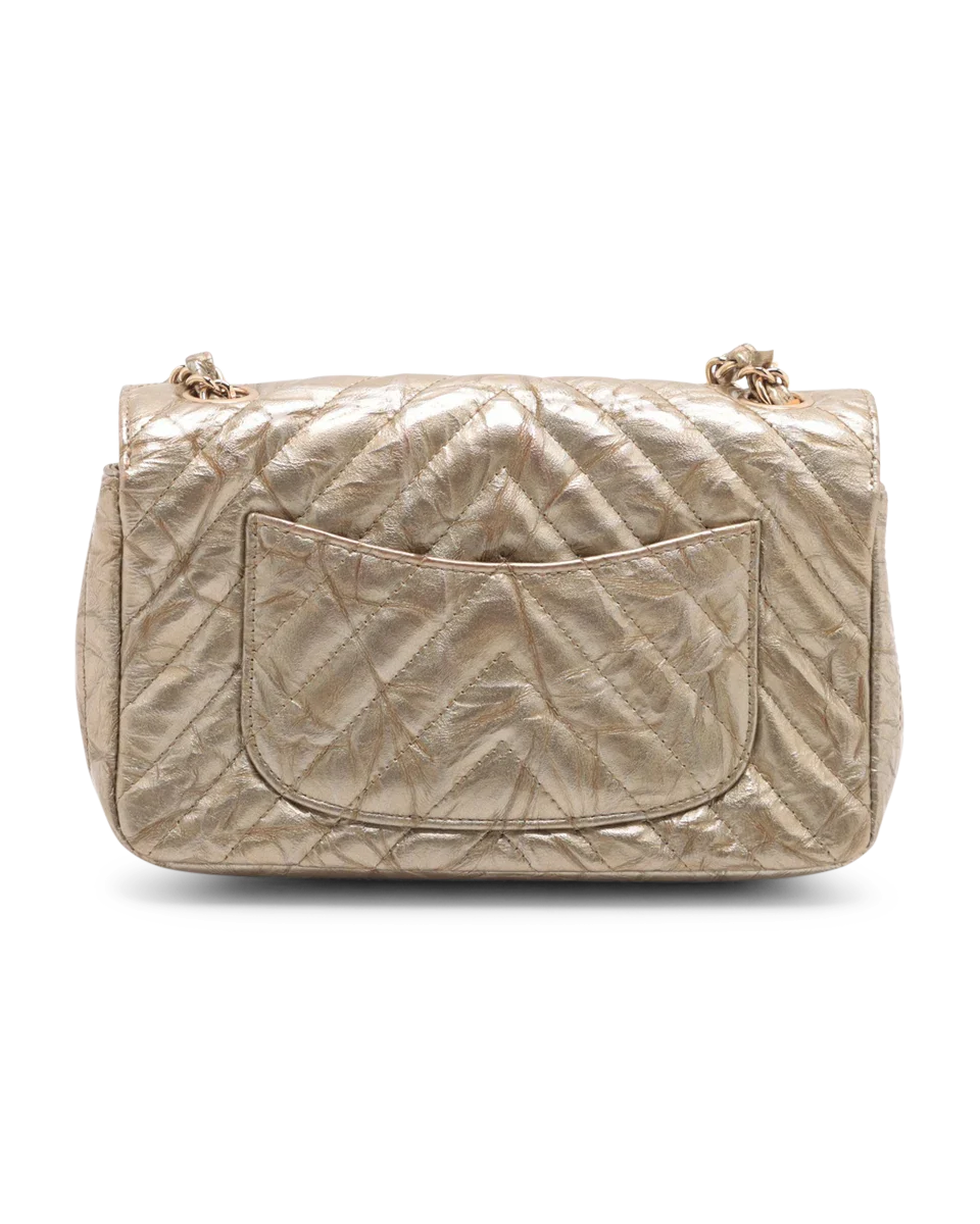 Pre-Owned Chanel Metallic Crumpled Chevron Quilted Mini Rectangular Flap