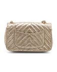 Pre-Owned Chanel Metallic Crumpled Chevron Quilted Mini Rectangular Flap