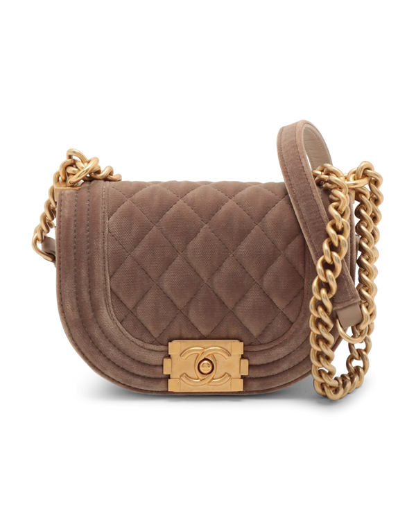 Pre-Owned Chanel Velvet Quilted Small Boy Messenger Bag