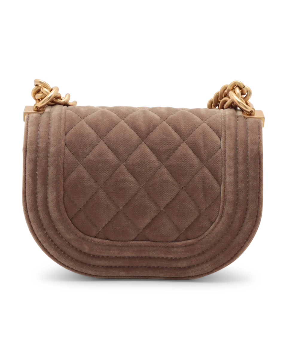 Pre-Owned Chanel Velvet Quilted Small Boy Messenger Bag