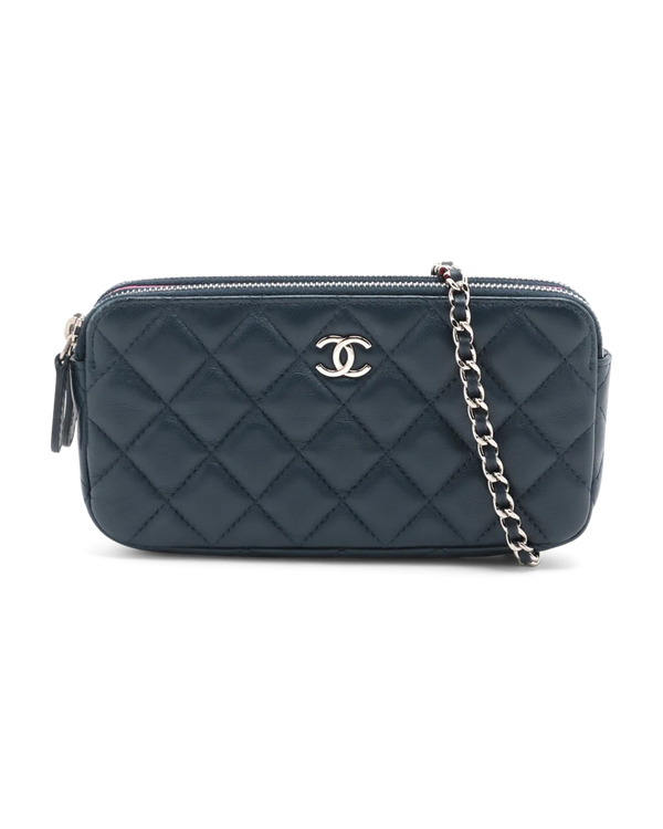 Pre-Owned Chanel Double Zip Clutch with Chain